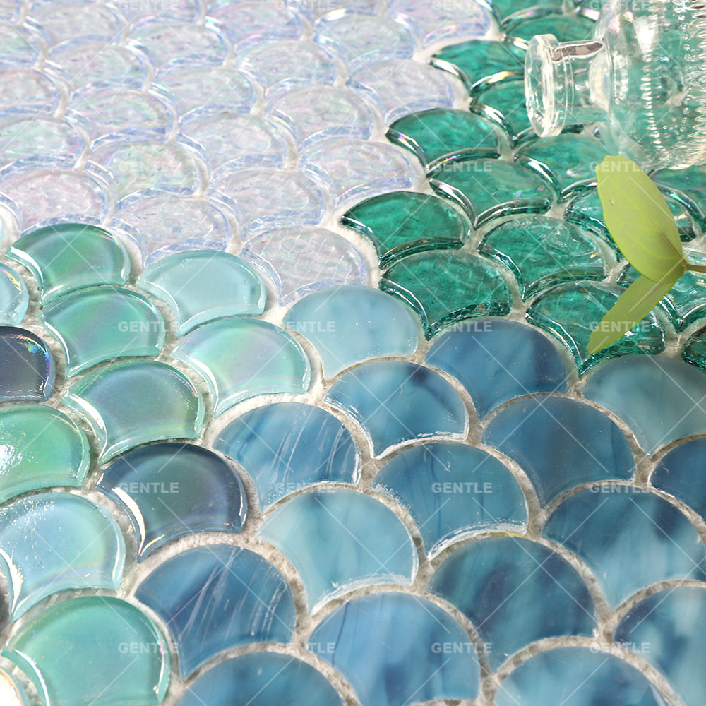 Gạch Ốp Tường Nội Thất Mosaic Xanh Óng Ánh Trang Trí Bếp Phòng Tắm Dự Án Khách Sạn