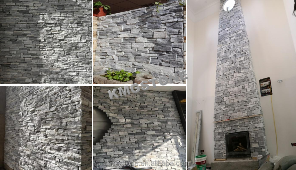 Đá Ốp Tường Tự Nhiên Thạch Anh Xám Mây, Ngoại Thất Hiện Đại, Veneer Văn Hóa, Kháng Axit Chống Xói Mòn, Tấm Phủ Tường Đá Phiến