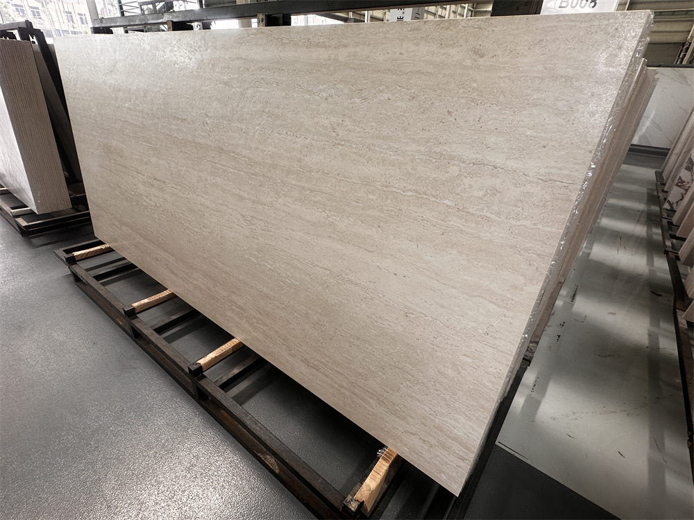 Tấm đá nung kết 1600x3200x12mm chất lượng cao vân đá travertine màu be ốp tường