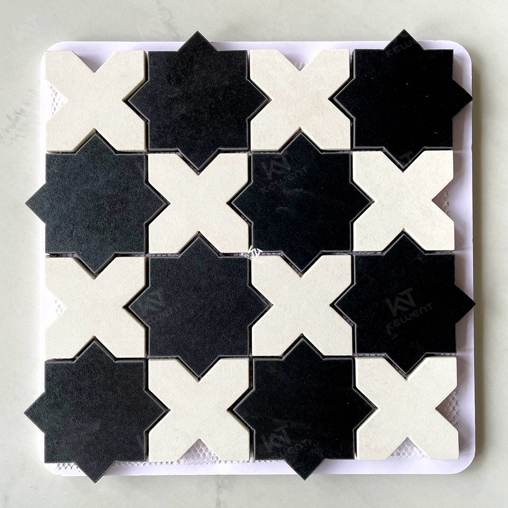 Gạch Mosaic Gốm Sứ Bếp Đen Trắng Hình Dạng Bất Quy Tắc Thiết Kế Foshan Dùng Để Trang Trí Nhà Cửa