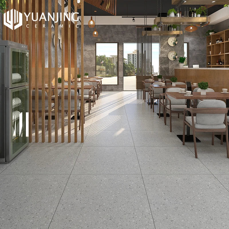 Gạch lát sàn chống trượt sứ vân Terrazzo Xám mờ 800x800mm cho Phòng tắm, Phòng khách, Ban công, Sân vườn