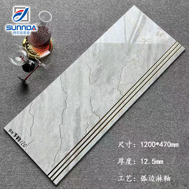 Gạch sứ tráng men bóng, lát nền và bậc cầu thang, cạnh mài thẳng, bề mặt mạ vàng bóng loáng, chất lượng tùy chỉnh Foshan