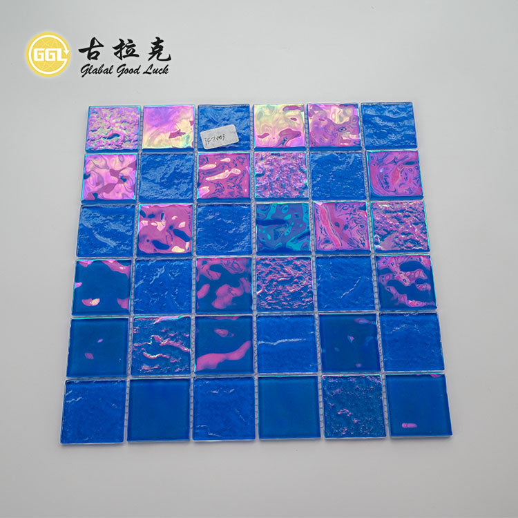 Gạch Mosaic Thủy Tinh Vuông Màu Xanh Dương Óng Ánh Sang Trọng Dùng Cho Hồ Bơi, Phòng Tắm Và Trang Trí Tường Nội Thất