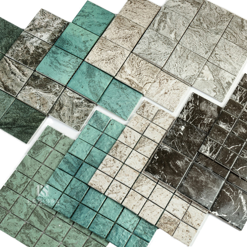 Gạch Mosaic Gốm Sứ Trang Trí Nền Xanh Lục