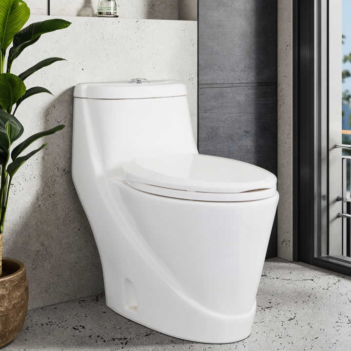 Bồn cầu sứ liền khối kiểu truyền thống gắn sàn nhà vệ sinh Commode bằng sứ cho biệt thự