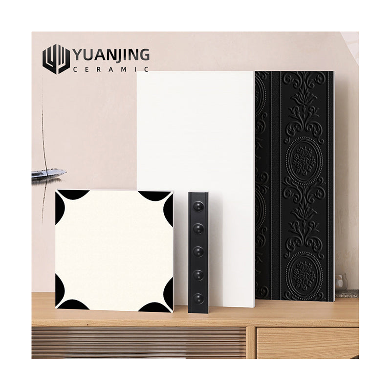 Gạch Sứ Ốp Tường Sợi Thủy Tinh 300x600mm Phong Cách Retro Pháp Dùng Cho Tường Bếp, Phòng Tắm, Ban Công Họa Tiết Hoa Nhỏ Phối Đen Trắng