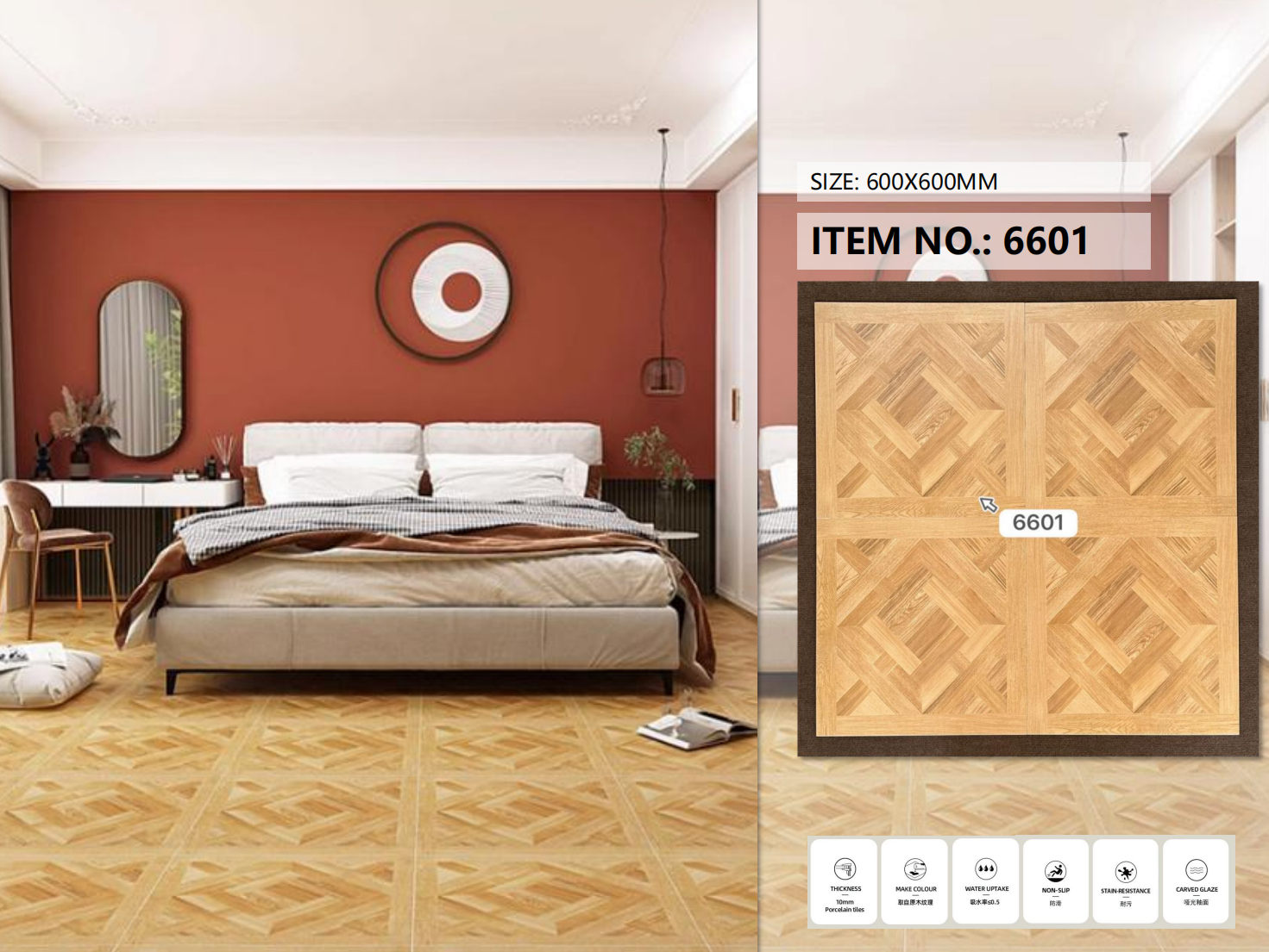 Gạch Sứ Đồng Chất Men Mờ Kháng Khuẩn Họa Tiết Vân Gỗ Hoa 600x600 Lát Sàn Nội Thất Biệt Thự Hiện Đại Phòng Khách
