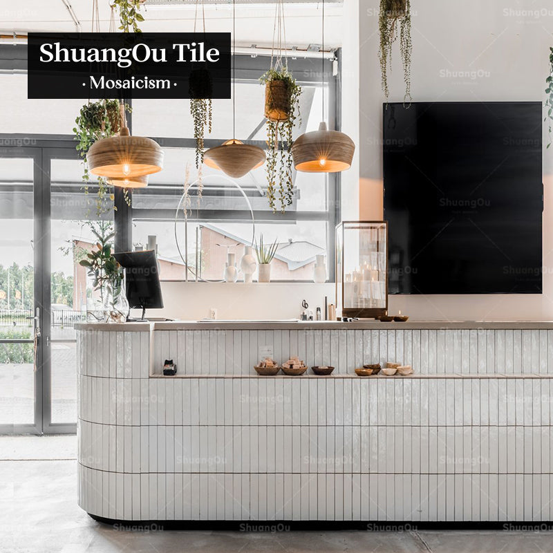Gạch Mosaic Gốm Sứ Dải Men Ngón Tay Xanh Sóng Bạc Ánh Sáng Biển Trang Trí Tường Phòng Tắm, Bếp, Gia Đình, Nhà Hàng