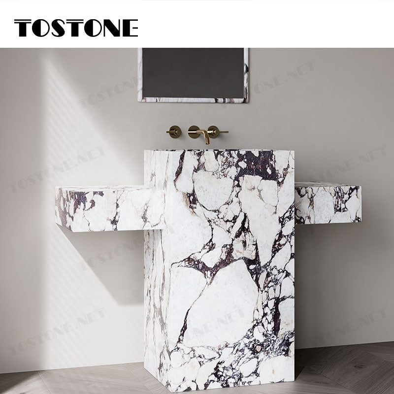 Tostone Mặt bàn lavabo phòng tắm đặt độc lập, đá cẩm thạch Calacatta Viola tự nhiên cao cấp với bề mặt mài mờ, dùng để trang trí chậu rửa tại nhà