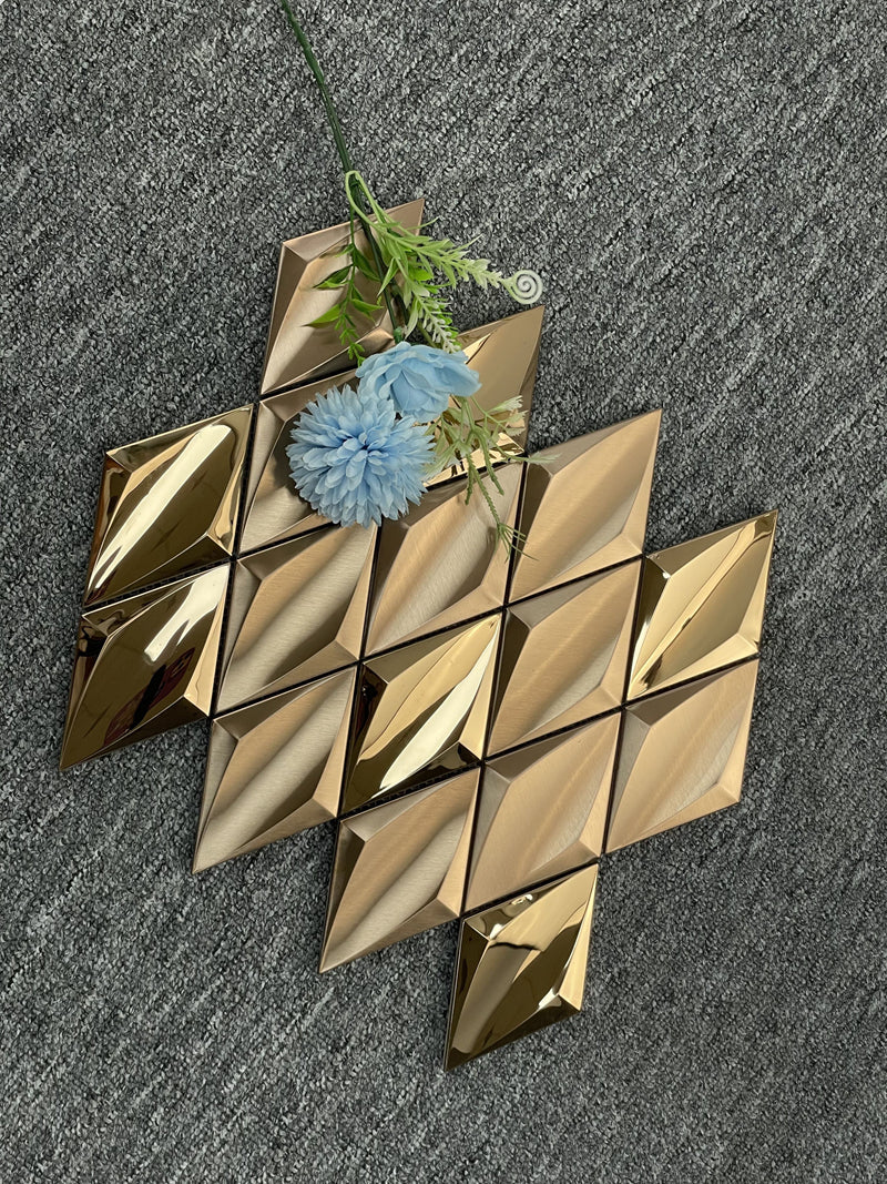 Gạch Mosaic Kim Loại Vàng Hồng Kim Cương Lõm Họa Tiết Vuông, Dùng Cho Tường Nền Trang Trí KTV, Quán Bar, Khách Sạn