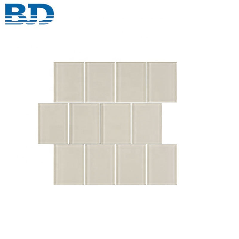 Gạch Mosaic Kính Trang Trí Kiểu Subway Bố Cục So Le, Bề Mặt Mờ, Cạnh Vát Thẳng, Dùng Cho Tường Phòng Tắm Và Vách Kệ Bếp