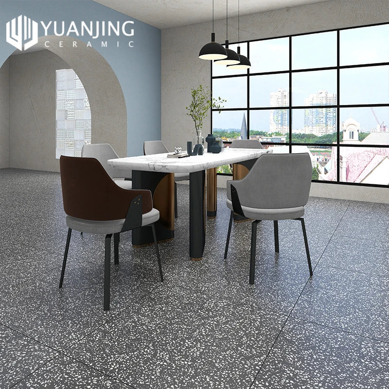 Gạch lát sàn chống trượt sứ vân Terrazzo Xám mờ 800x800mm cho Phòng tắm, Phòng khách, Ban công, Sân vườn