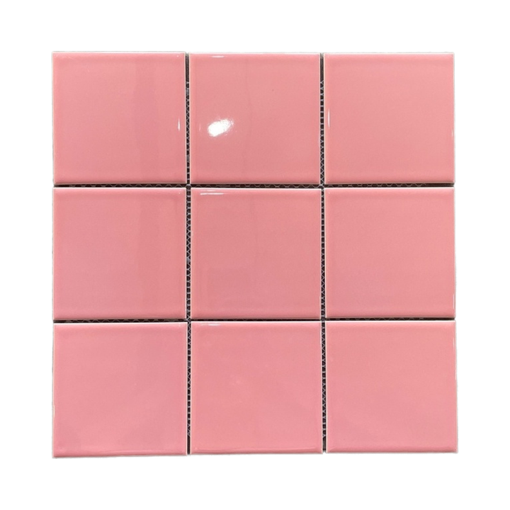 Gạch mosaic gốm tráng men màu hồng hiện đại 97x97mm bán buôn 6mm cho sàn tường nội thất cho khách sạn phòng khách biệt thự