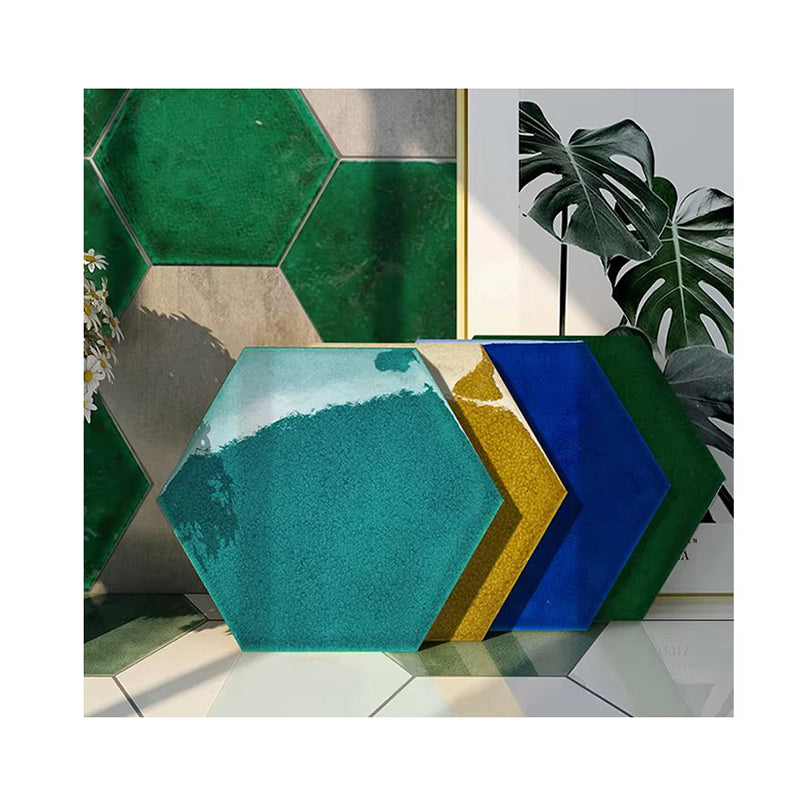 Gạch men/sứ ốp tường thủ công hình lục giác 230x200mm phong cách Bắc Âu bóng vân rạn băng đơn giản cho Bếp, Phòng tắm, Toilet