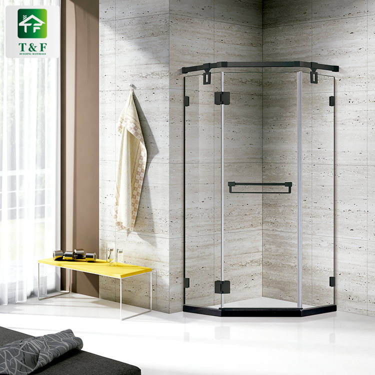 Buồng tắm khép kín khung thép không gỉ hình chữ nhật, có cửa kính hộp tắm vuông bản lề thẳng hiện đại.