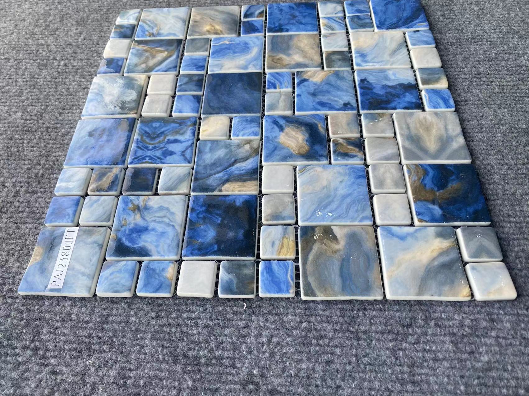 Gạch mosaic gốm sứ xanh lam và thủy tinh phát sáng chất lượng cao cấp công nghiệp