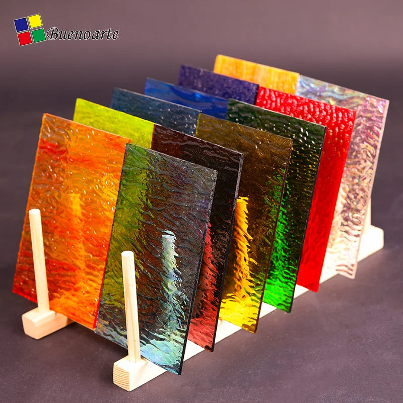 10x10cm 12Pcs/Set Stained Glass Sheet & Cathedral Glass Sheet for Diy Art Mural Tiffany Glass Tile and Diy Mosaic Lamp Kits