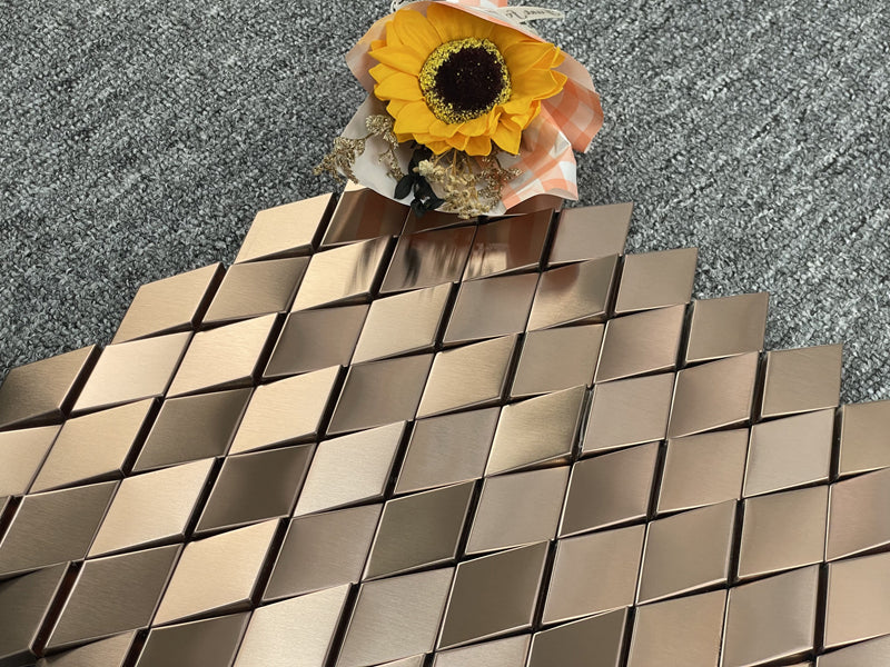 Gạch ốp tường mosaic gốm và kim loại vàng hồng kim cương 3D sang trọng