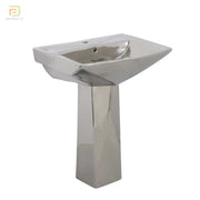 Chậu rửa mặt lavabo hình kim cương hiện đại bằng sứ màu bạc, chậu rửa tay đứng phòng tắm