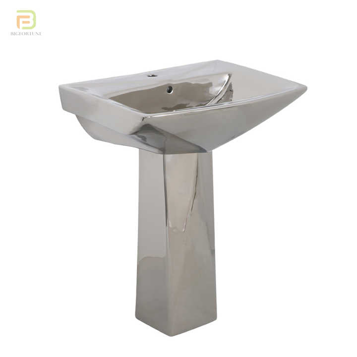 Chậu rửa mặt lavabo hình kim cương hiện đại bằng sứ màu bạc, chậu rửa tay đứng phòng tắm