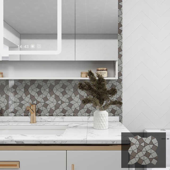 Trang chủ Xây dựng Đá Gạch Bếp Backsplash Phòng tắm Vòi sen Trang trí Tường Đá cẩm thạch xám Gạch khảm hoa văn lồng vào nhau