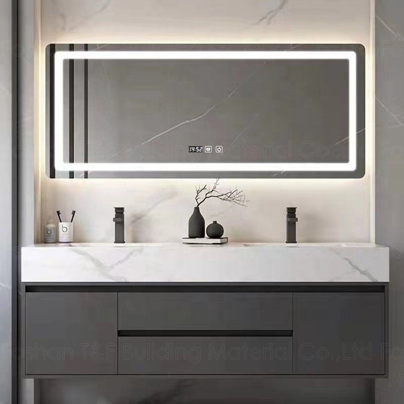 Phòng tắm khách sạn Gỗ tự nhiên sang trọng Tủ lavabo phòng tắm treo tường Tủ gương phòng tắm gỗ dán treo tường