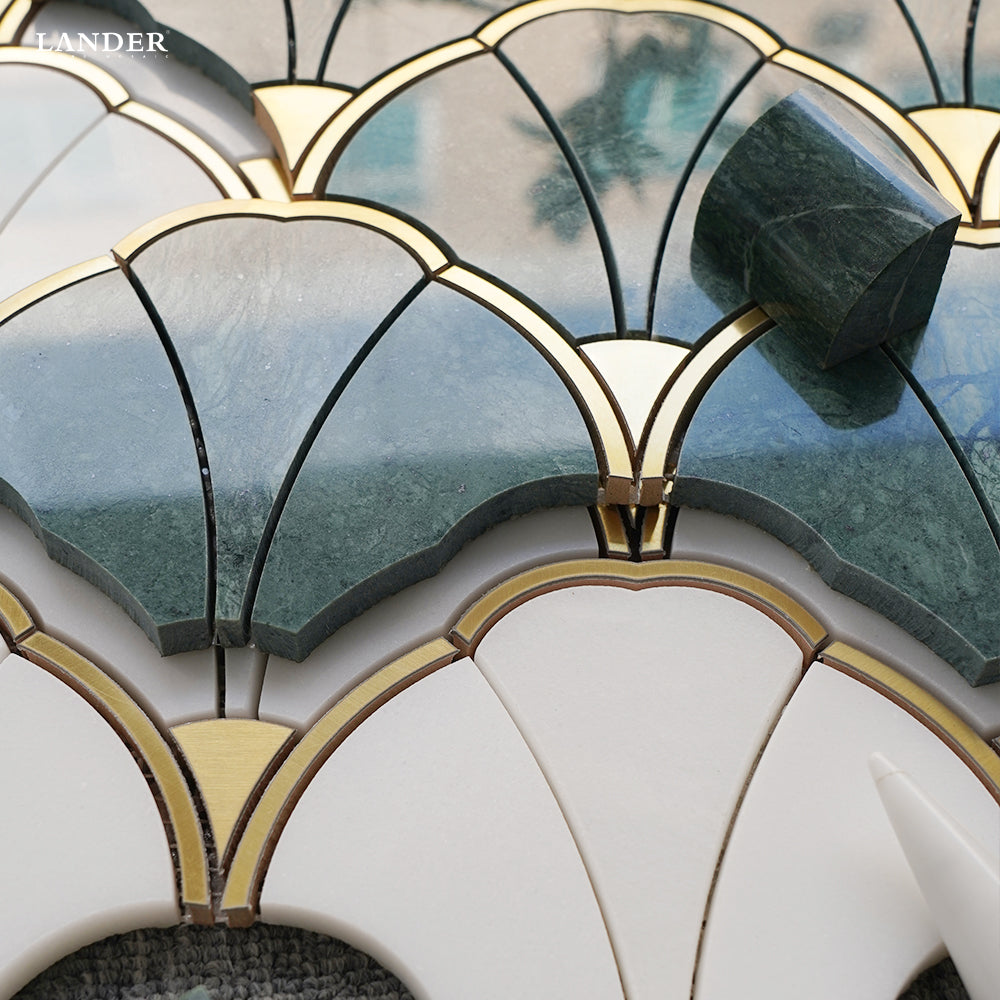 Lander Stone Thiết kế mới Gạch ốp tường mosaic đá cẩm thạch tự nhiên cắt bằng tia nước dùng cho Phòng tắm, Phòng khách