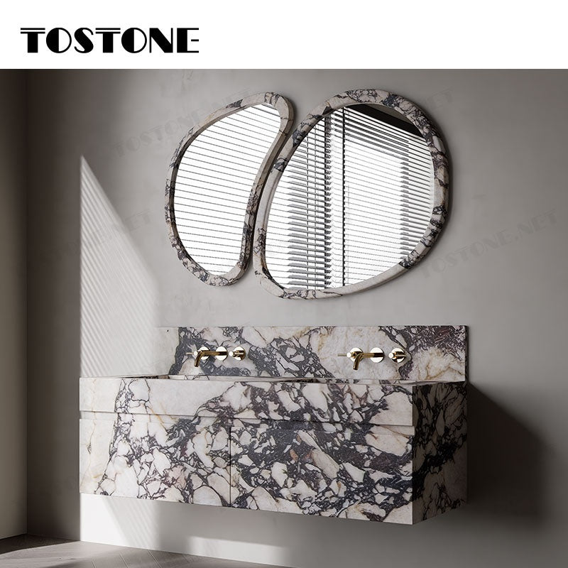 Tostone Mặt bàn lavabo phòng tắm gắn tường bằng đá hoa cương Calacatta Viola tự nhiên chống thấm nước bền bỉ, dùng cho nội thất tùy chỉnh phòng vệ sinh nhỏ