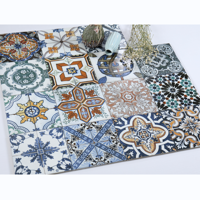 Gạch lát nền Ceramic 20x20cm phong cách công nghiệp nghệ thuật, họa tiết Encaustic, giả xi măng thủ công, dùng cho tường, sàn nhà hàng và phòng tắm