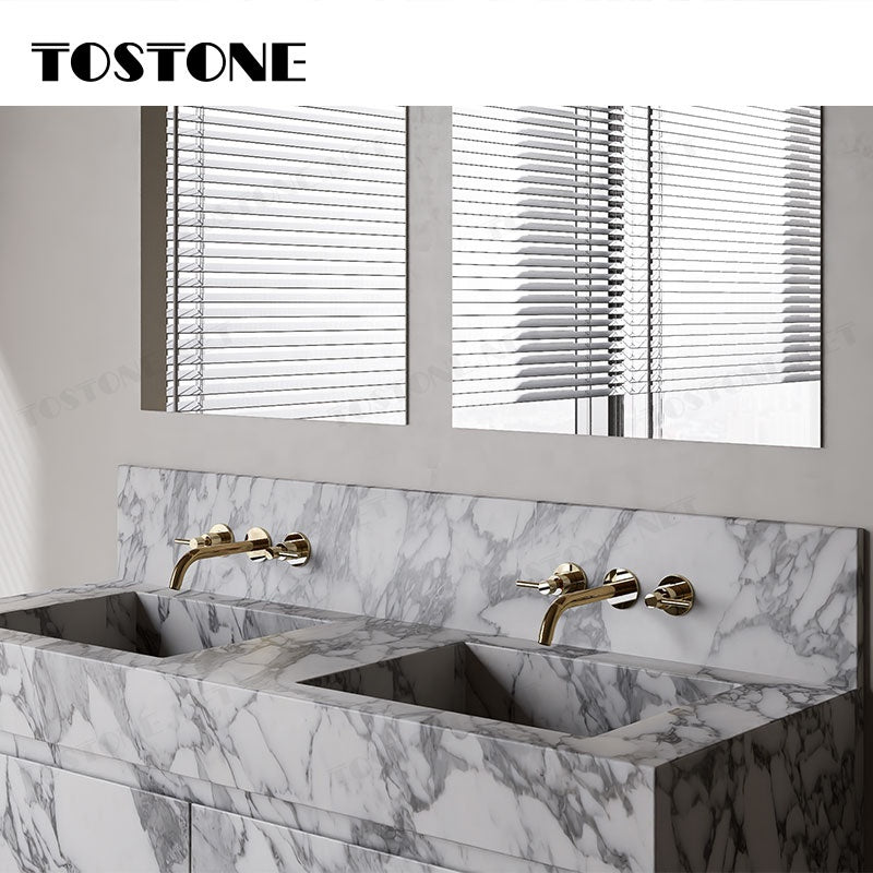 Tostone Giao hàng DDP Mặt bàn lavabo phòng tắm gắn tường bằng đá cẩm thạch Arabescato Corchia tự nhiên dành cho phòng vệ sinh nhỏ Nội thất tùy chỉnh