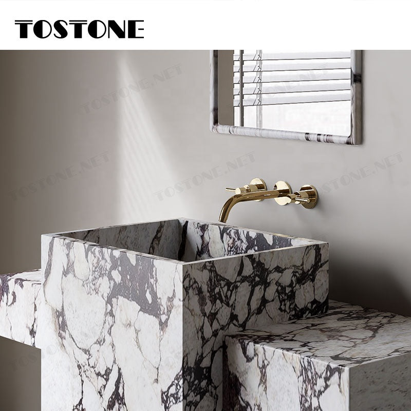 Tostone Mặt bàn lavabo phòng tắm đặt độc lập, đá cẩm thạch Calacatta Viola tự nhiên cao cấp với bề mặt mài mờ, dùng để trang trí chậu rửa tại nhà