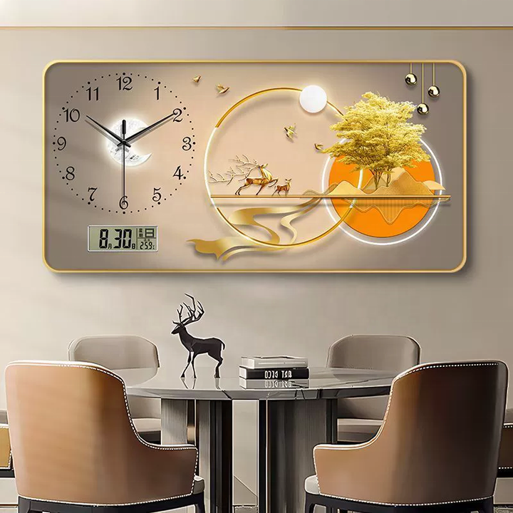 Đồng hồ trang trí nhà hiện đại JZ hình con nai nghệ thuật treo tường in UV áp phích động vật tác phẩm nghệ thuật pha lê sứ trừu tượng tranh trang trí