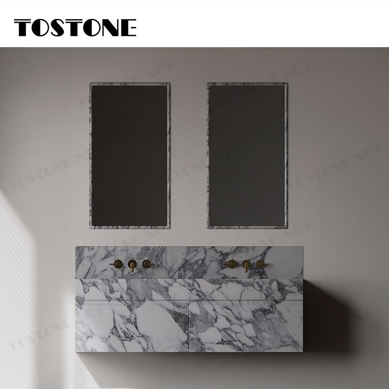 Tostone Tủ lavabo đá cẩm thạch sang trọng Arabescato Trắng bán chạy dành cho trang trí nội thất phòng tắm, nhà vệ sinh tại nhà ở hiện đại, biệt thự, khách sạn