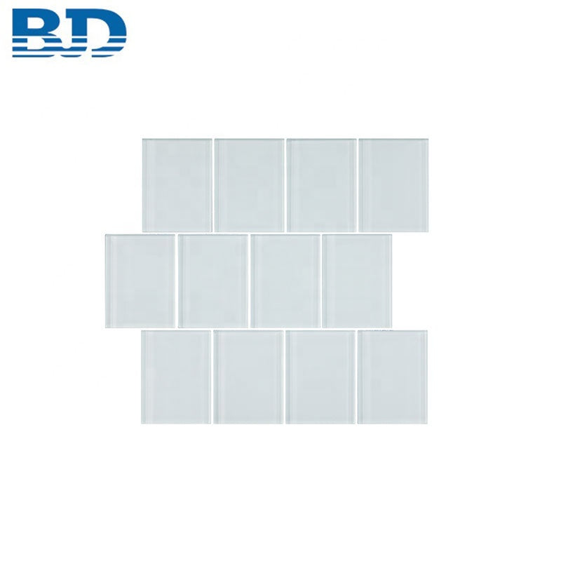 Gạch Mosaic Kính Trang Trí Kiểu Subway Bố Cục So Le, Bề Mặt Mờ, Cạnh Vát Thẳng, Dùng Cho Tường Phòng Tắm Và Vách Kệ Bếp