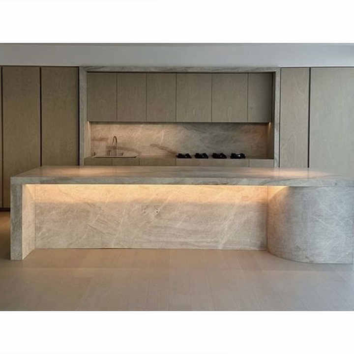 Đá thạch anh màu be thiết kế đảo hiện đại chất lượng cao, đá tự nhiên mài nhẵn theo phong cách Taj Mahal, vật liệu nhà bếp giá cả phải chăng