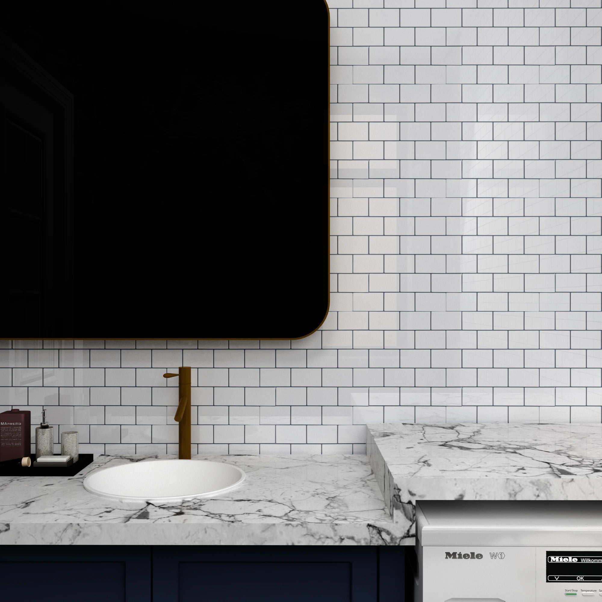 Gạch Dán Tường Jeedeson Trắng Đen Tự Dính 10 Tấm Eco