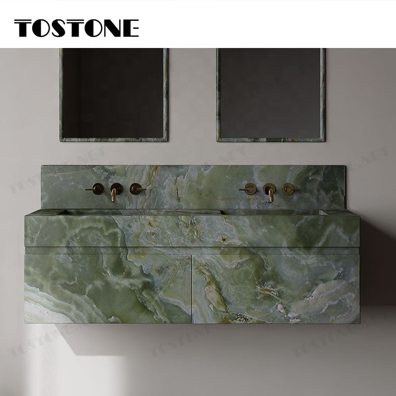 Tostone Tủ lavabo nguyên bộ đá mã não xanh phong cách cổ điển