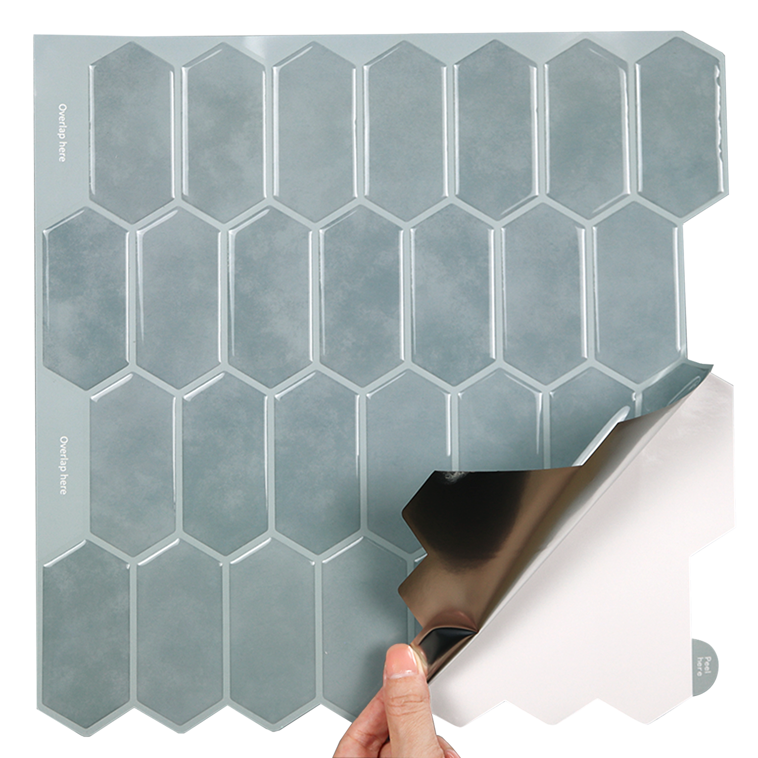 Gạch dán tường vinyl 3D lục giác màu xanh, bóc dán tự dính, cho nhà bếp, trang trí và cải tạo DIY dễ dàng.