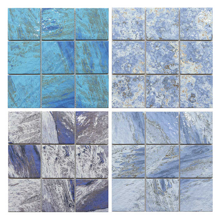 Gạch mosaic hồ bơi bằng gốm bóng hiện đại hình lục giác vuông tường biệt thự phòng tắm nhà bếp tường ngoài kính đá cẩm thạch