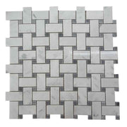 Gạch mosaic đá cẩm thạch đan rổ Bianco Carrara với các chấm đá cẩm thạch màu xám Bardigilo - Giải pháp thiết kế nội thất