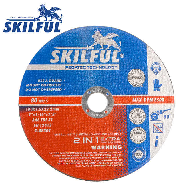 Bánh cắt dụng cụ mài mòn SKILFUL 7&#39;&#39; 180x1.6x22mm cho thép không gỉ 2 trong 1