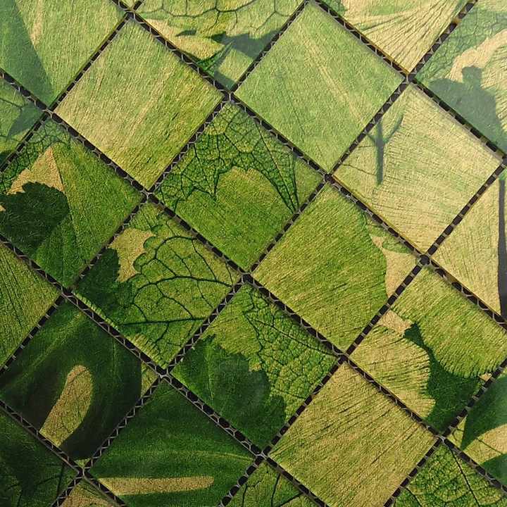 Gạch Mosaic Thủy Tinh Lá Xanh Phông Nền Truyền Hình