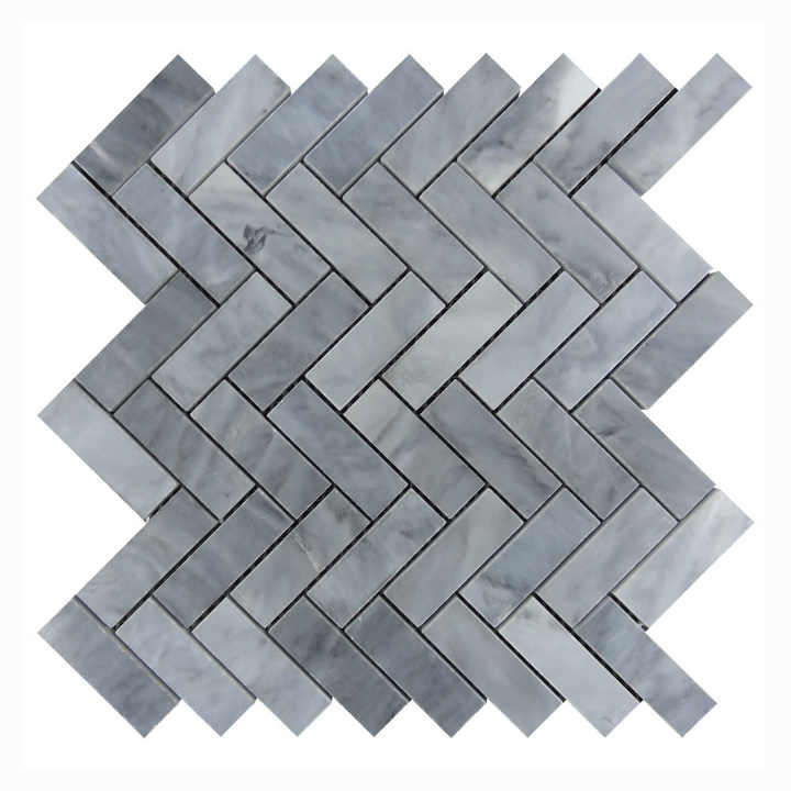 Gạch mosaic xương cá bằng đá cẩm thạch xám Ý 1X3 thiết kế hiện đại cho nội thất phòng tắm, căn hộ