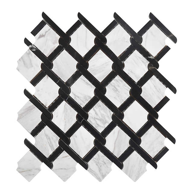 Gạch mosaic đá cẩm thạch nghệ thuật không đều màu trắng và đen cho tường phòng tắm và nhà bếp