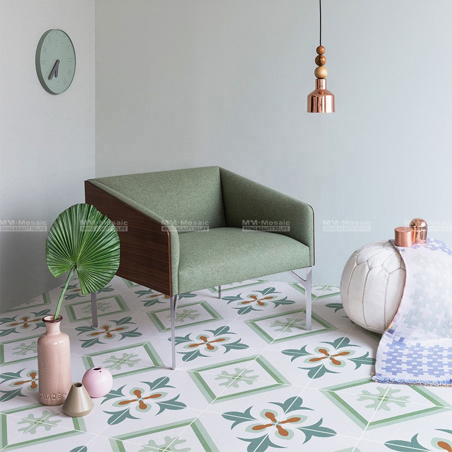 Gạch lát sàn gốm sứ Ma-rốc họa tiết xanh lá