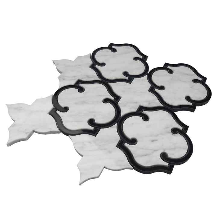 Gạch mosaic đá cẩm thạch trắng và đá cẩm thạch đen thiết kế hiện đại, cắt tia nước, hoàn thiện đánh bóng, bảo hành 1 năm - cho biệt thự