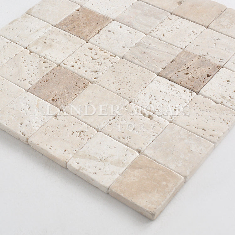 Gạch Mosaic đá Travertine cẩm thạch 48mm vuông dùng cho ngoài trời