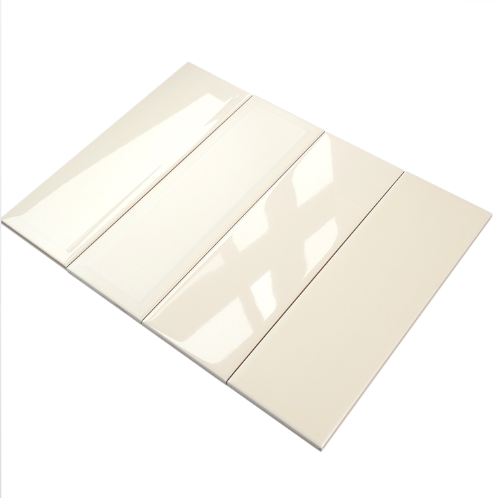 Gạch ốp tường tàu điện ngầm tráng men màu be và trắng 100x300mm