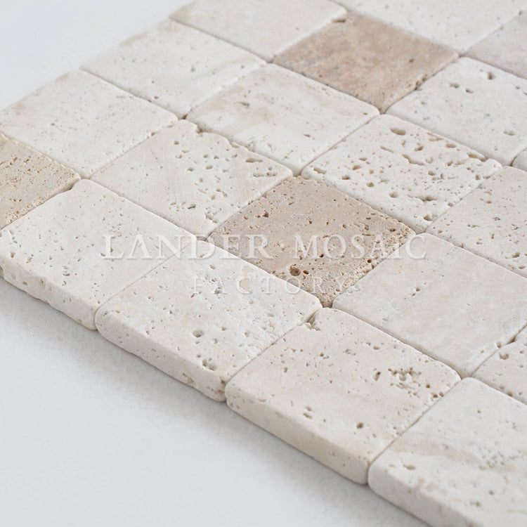 Gạch Mosaic đá Travertine cẩm thạch 48mm vuông dùng cho ngoài trời