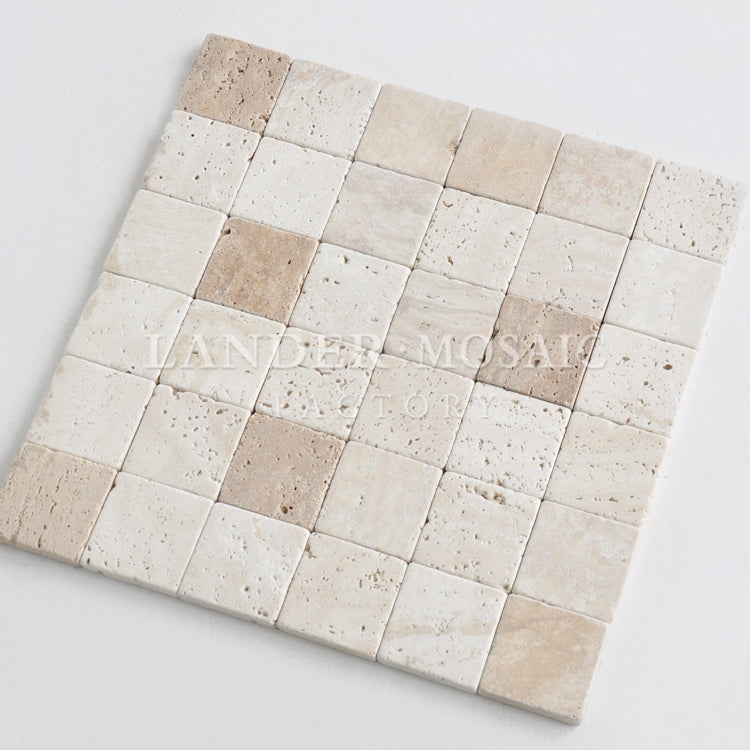 Gạch Mosaic đá Travertine cẩm thạch 48mm vuông dùng cho ngoài trời